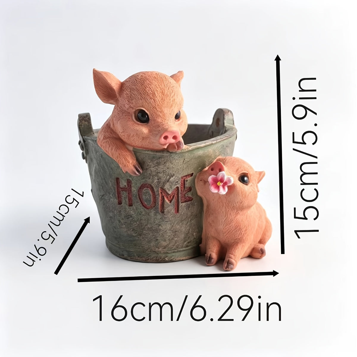 Pot de fleur vintage aux deux cochons 16x15x15 cm résine