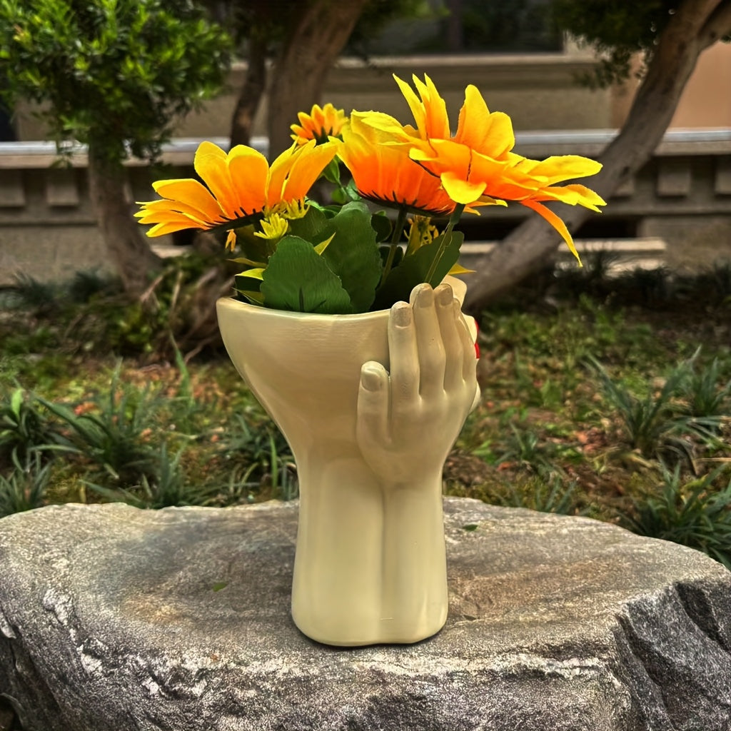 Pot de fleur visage aux lèvres rouges Ø 13 cm en résine