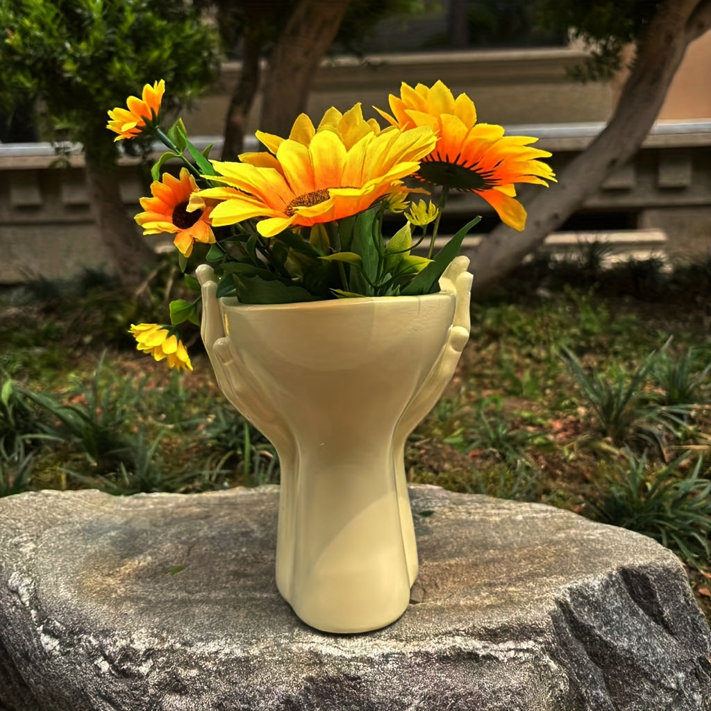 Pot de fleur visage aux lèvres rouges Ø 13 cm en résine