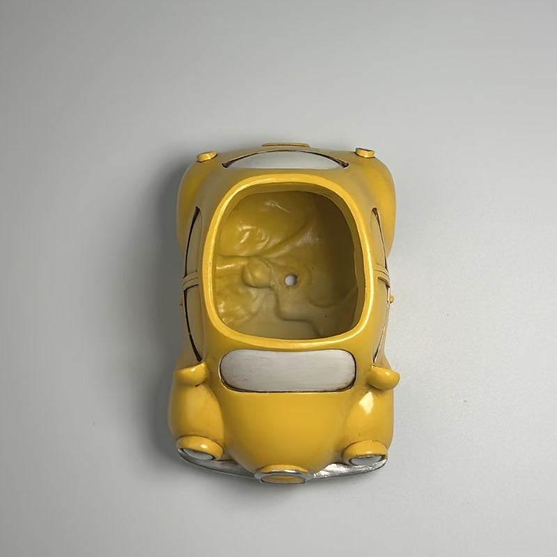 Pot de fleur voiture jaune en résine 15 cm avec drainage