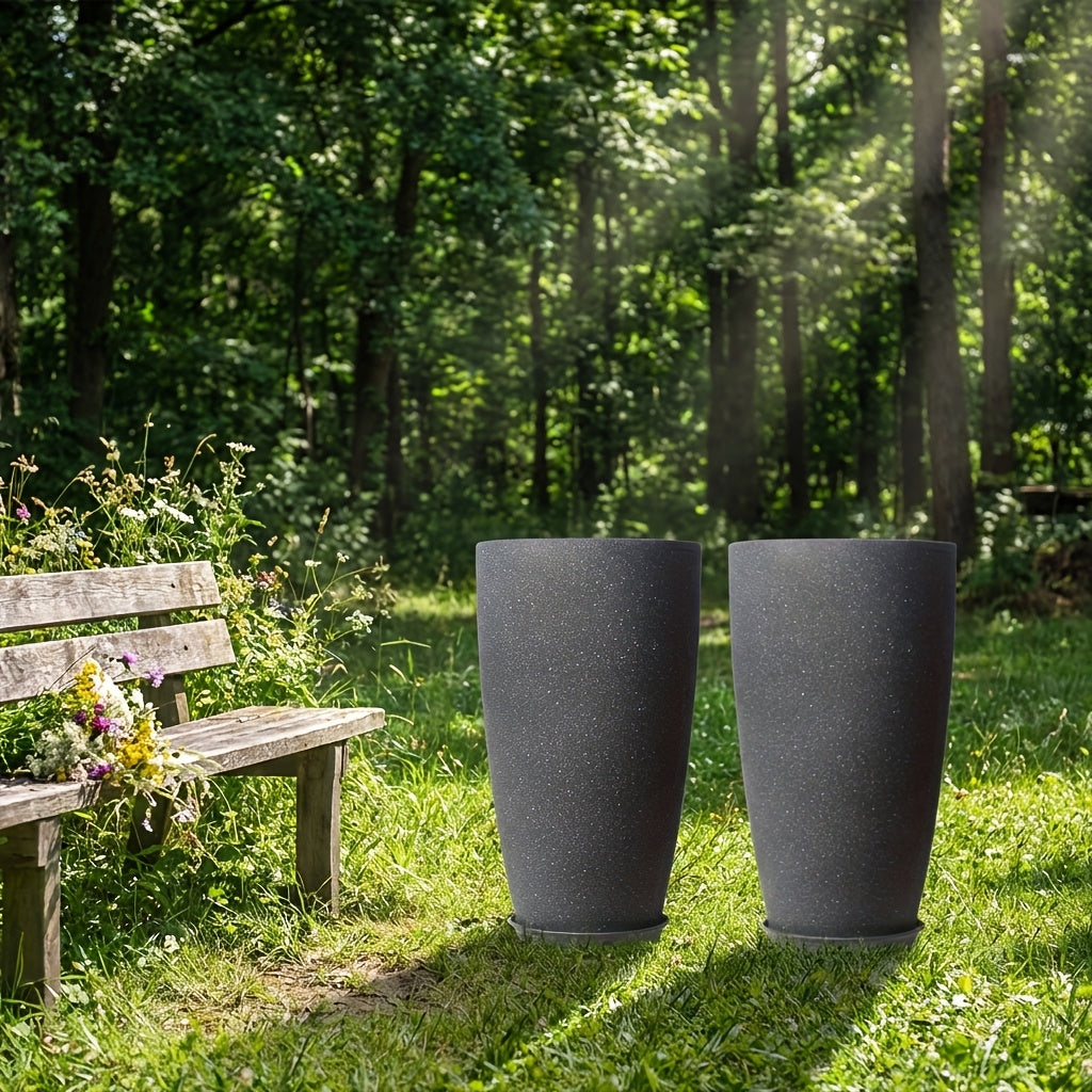 Pot de fleur XXL anthracite 25 L effet ciment mat, lot de 2