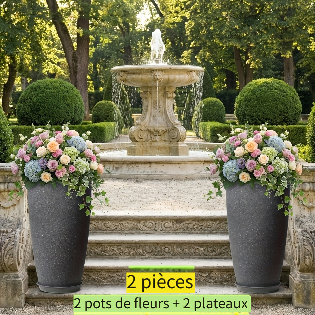 Pot de fleur XXL anthracite 25 L effet ciment mat, lot de 2