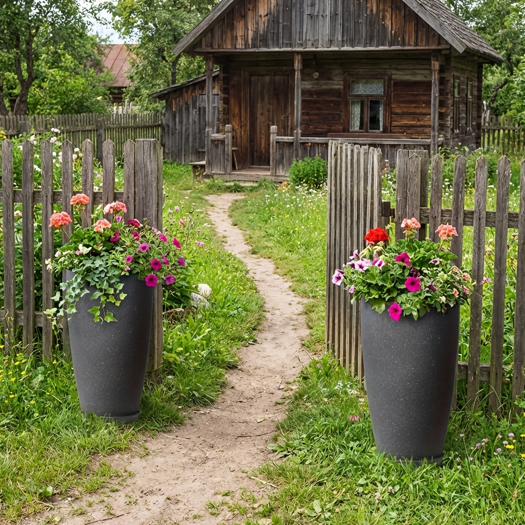 Pot de fleur XXL anthracite 25 L effet ciment mat, lot de 2
