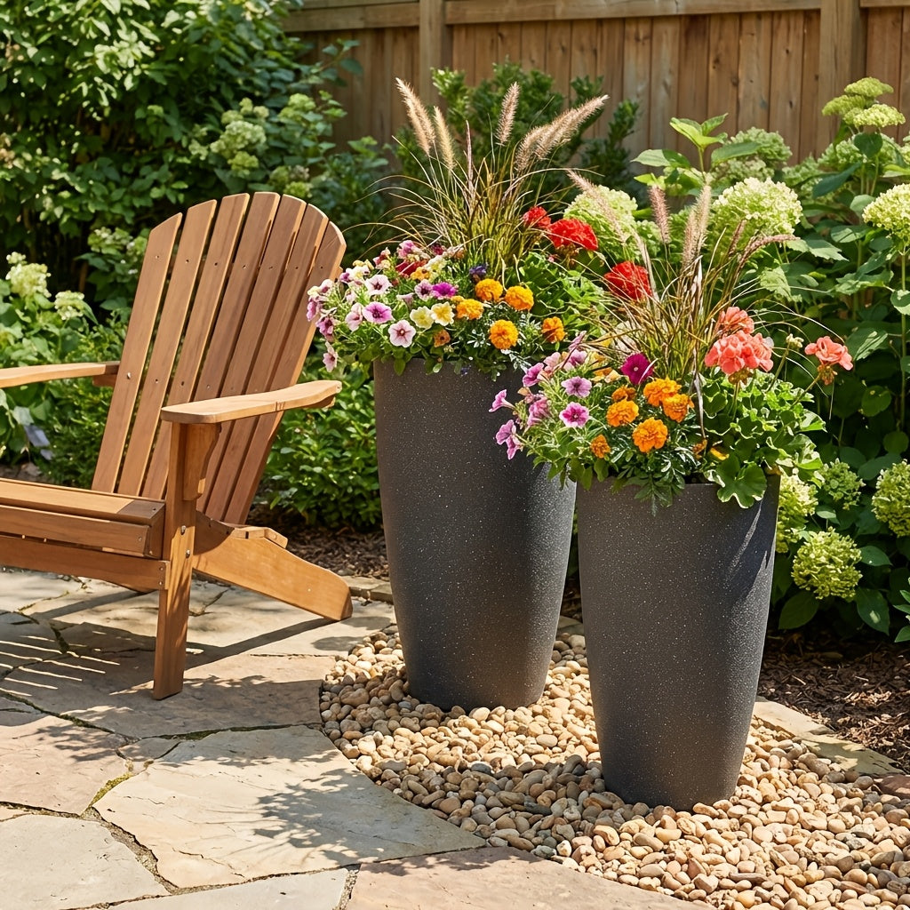 Pot de fleur XXL anthracite 25 L effet ciment mat, lot de 2