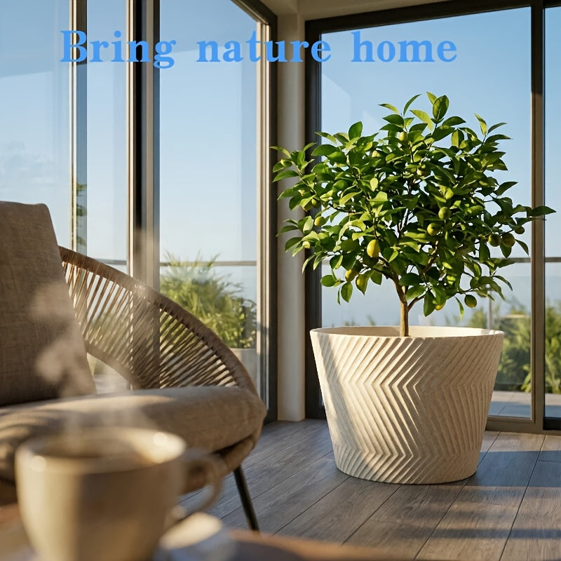 Pot de fleur XXL Ø 46 cm beige texturé pour arbre en pot