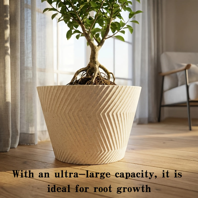 Pot de fleur XXL Ø 46 cm beige texturé pour arbre en pot