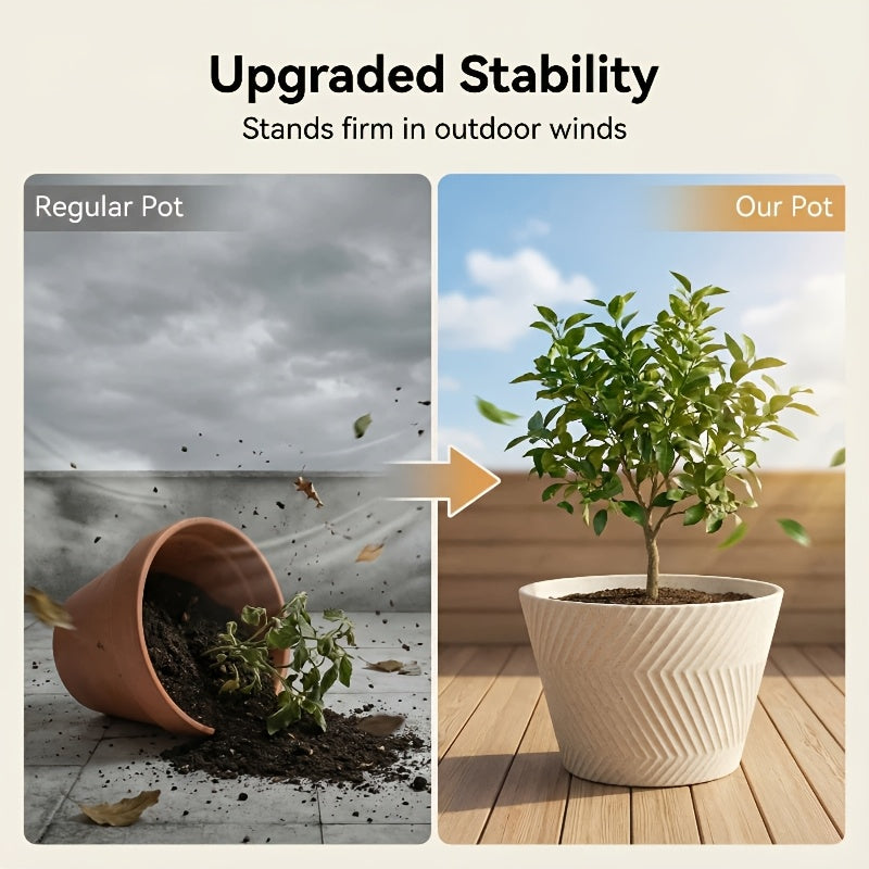 Pot de fleur XXL Ø 46 cm beige texturé pour arbre en pot
