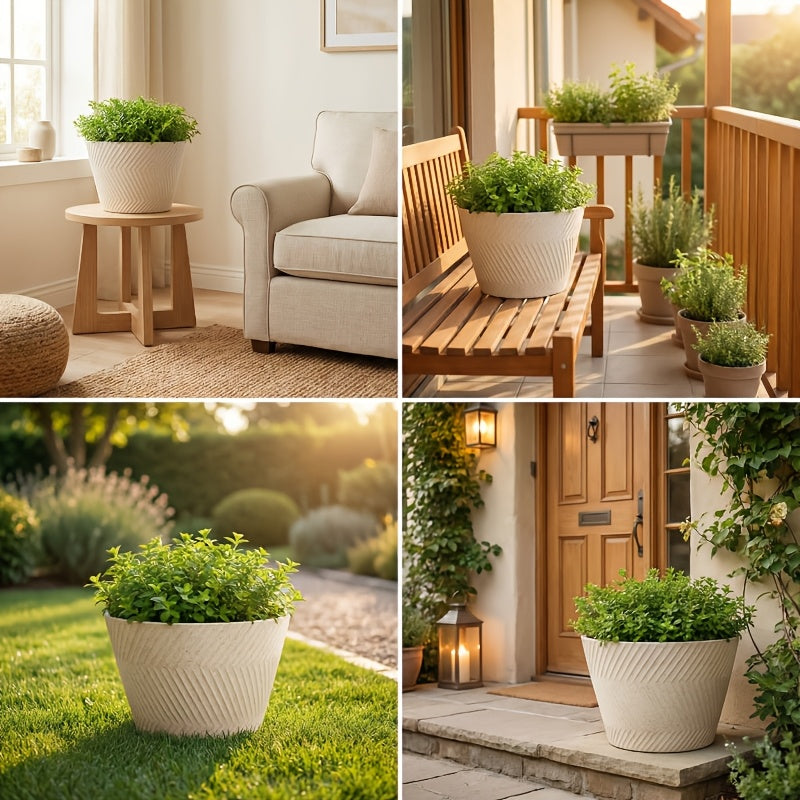 Pot de fleur XXL Ø 46 cm beige texturé pour arbre en pot