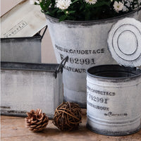 Pot de fleur en zinc blanc vieilli avec couvercle — lot de 2