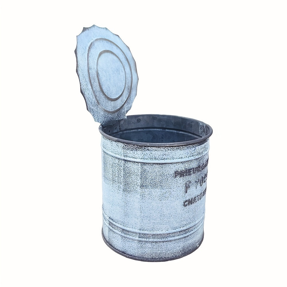 Pot de fleur en zinc blanc vieilli avec couvercle — lot de 2