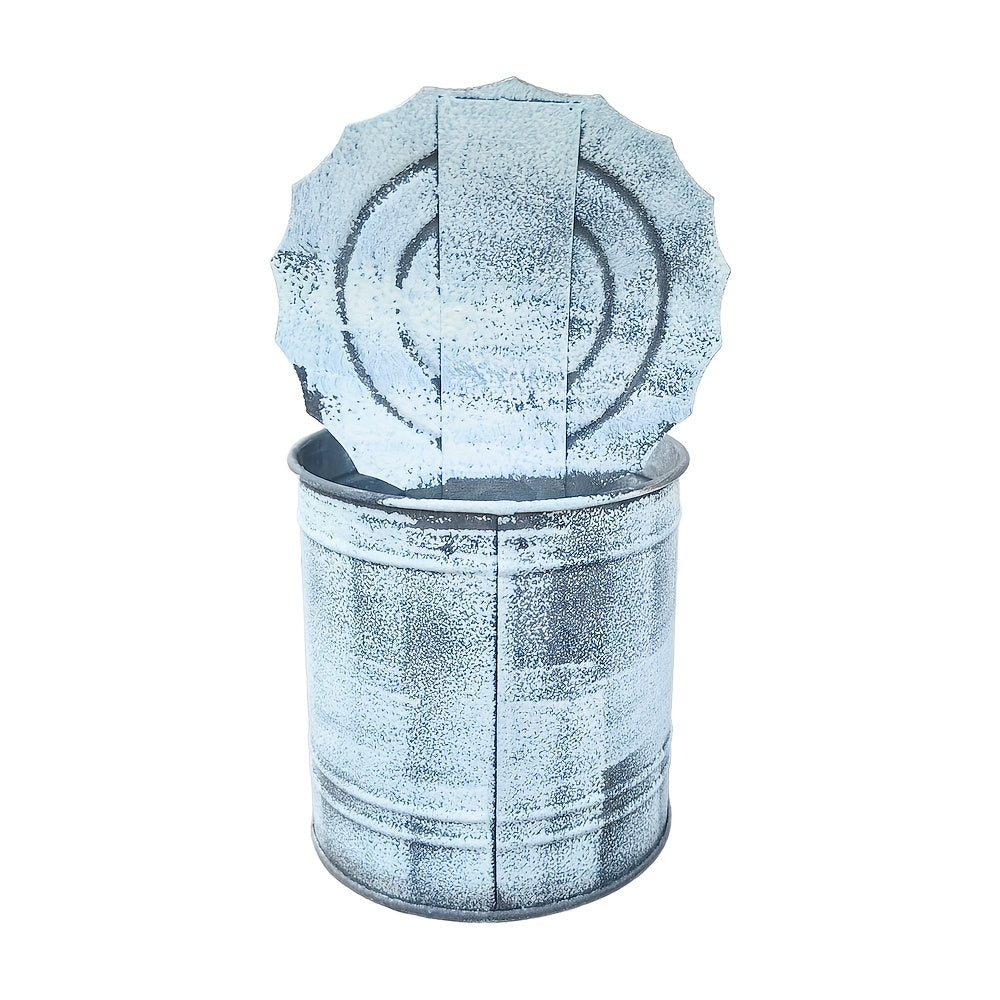 Pot de fleur en zinc blanc vieilli avec couvercle — lot de 2
