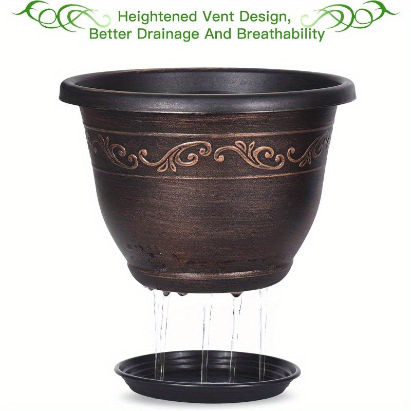 612pcs Pot de fleurs gaufr  Grand pot de fleurs de 20322543048 cm contient 3 pots de fleurs et 3 plateaux avec trous de drainage grand pot de fleurs en rsine ensemble de conteneurs de jardin dcoratifs vintage convient aux plantes dintrieu