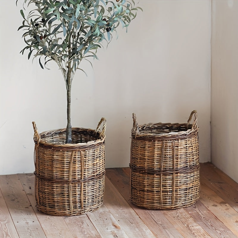 Panier tress en osier pour grandes plantes vertes pot de fleur en rotin tress avec pot intrieur dcoration de jardin cour balcon terrasse style pastoral vintage fait main