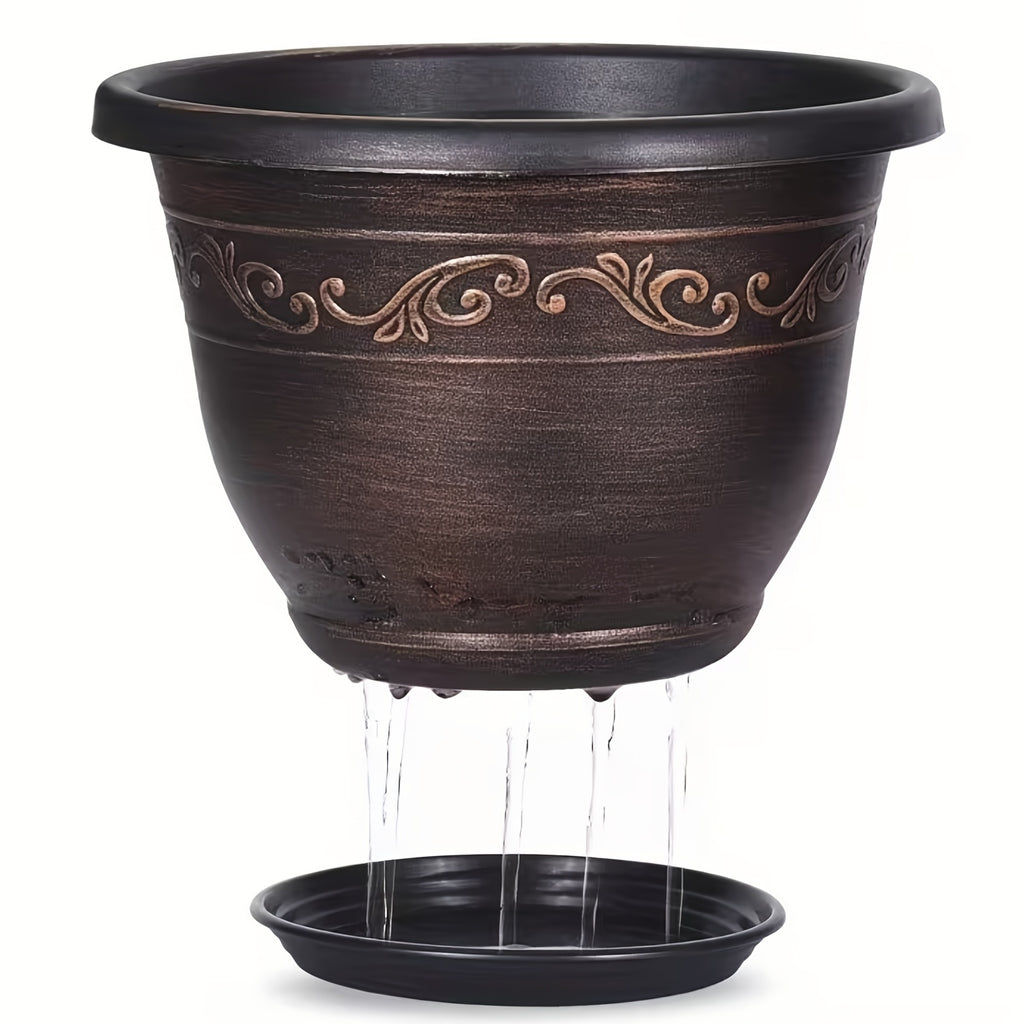Ensemble de 24 pots de fleurs classiques europens vintage en rsine  Pots de fleurs dcoratifs intrieurs et extrieurs avec trou de drainage et plateau  8 10 12 pouces pour plantes grasses Pothos Strelitzia  Cadeau de jardinage marron caf dcora