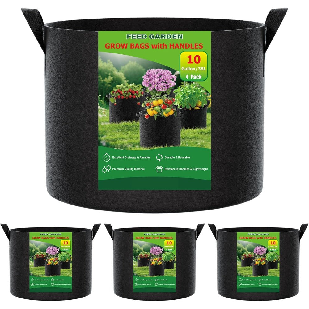 Sac de culture 38 L — lot de 4 pots en tissu noir respirant