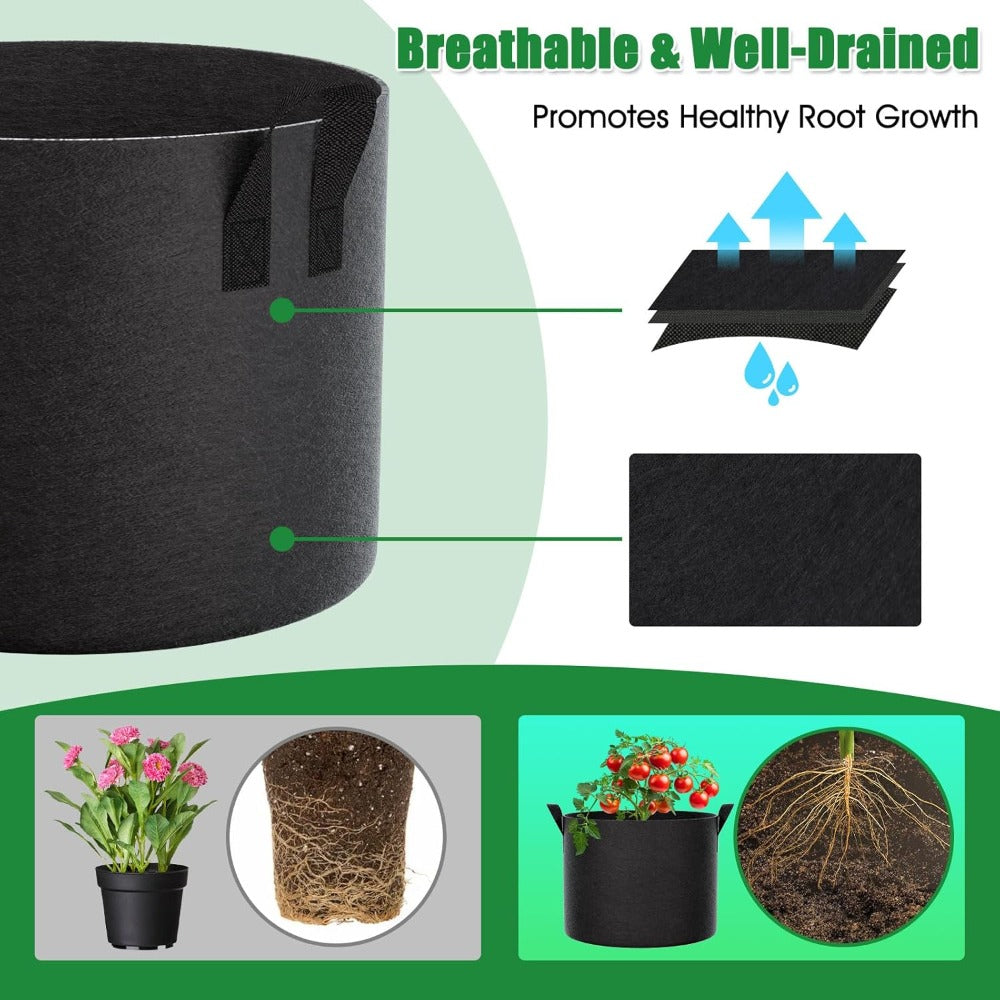 Sac de culture 38 L — lot de 4 pots en tissu noir respirant