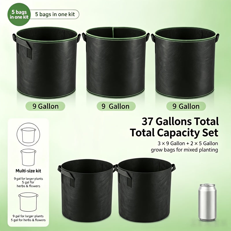Sac de culture géotextile 140 L — Lot de 5 pots en tissu