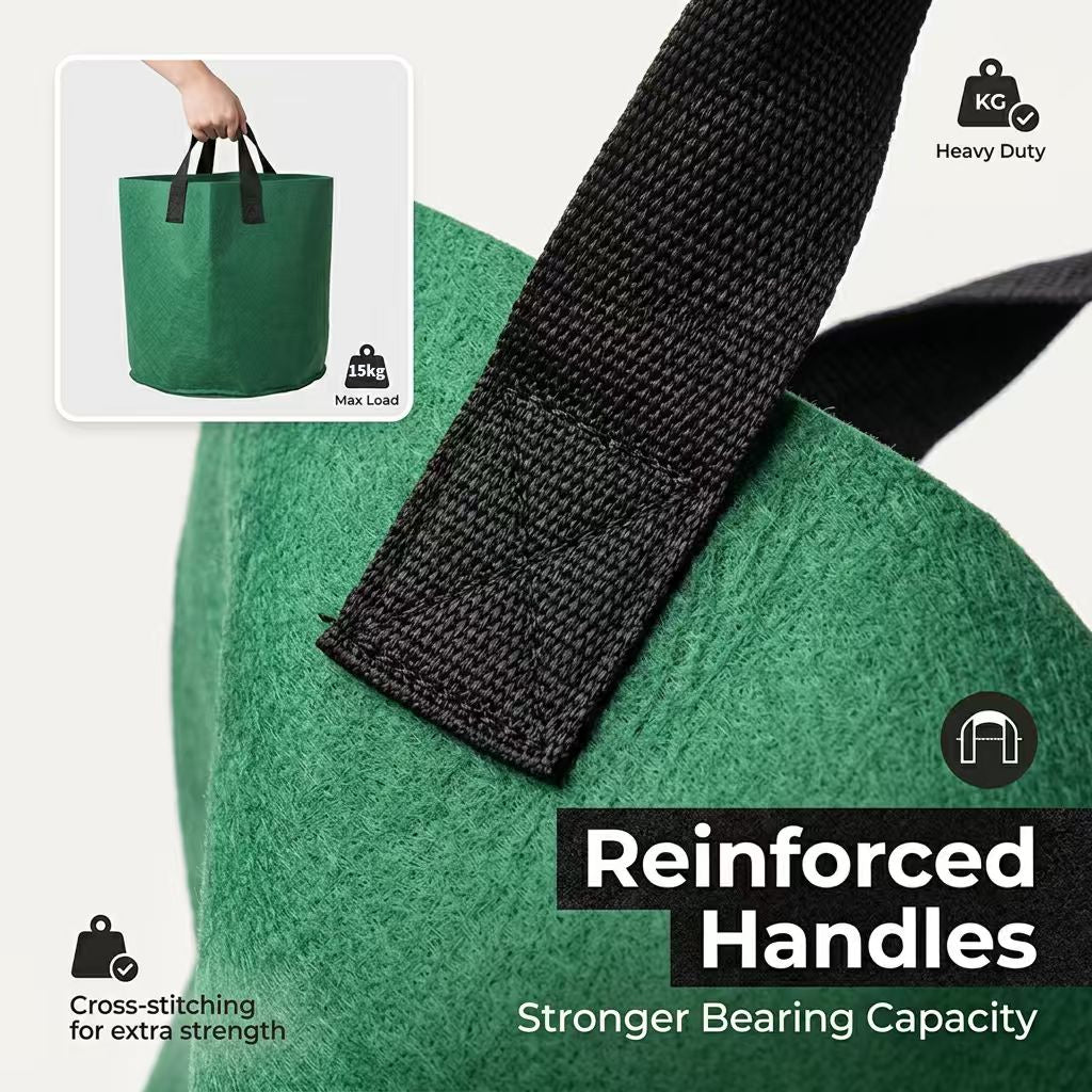 Sac de culture géotextile 19 L vert — lot de 6 avec poignées