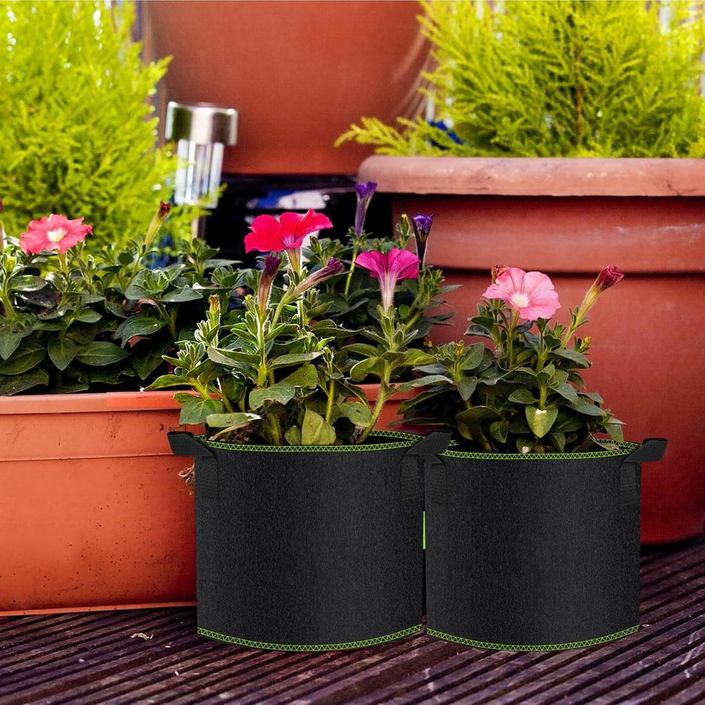 Sac de culture géotextile 22 L — lot de 5 pots en tissu noir