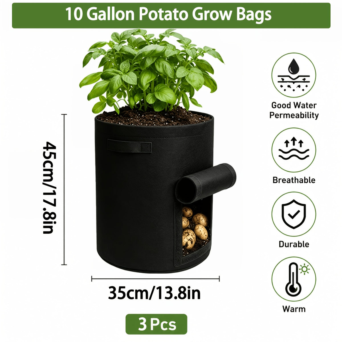 Sac de culture pour pommes de terre — Lot de 3 à fenêtre