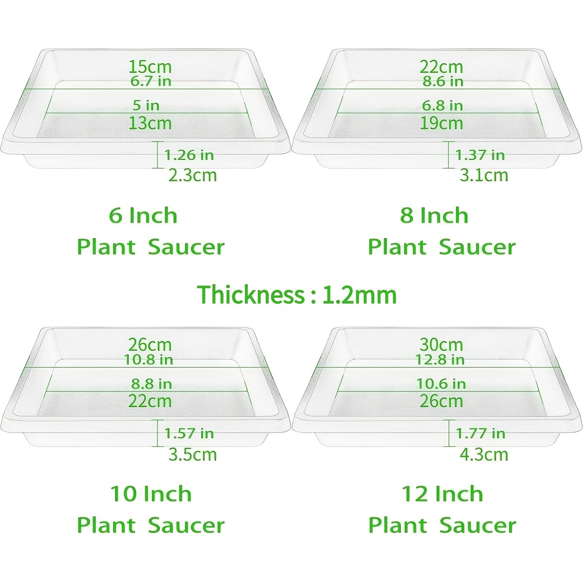 Soucoupe carrée noire pour plante — lot de 6, 3 tailles