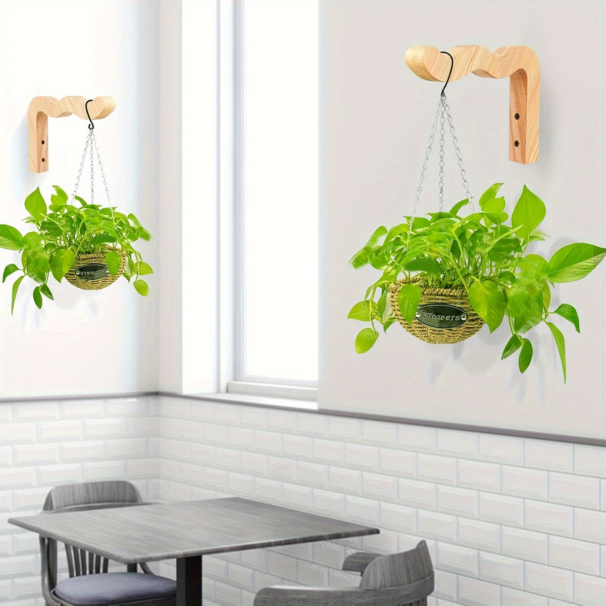 Support mural en bois pour plante suspendue – lot de 2 ondulé