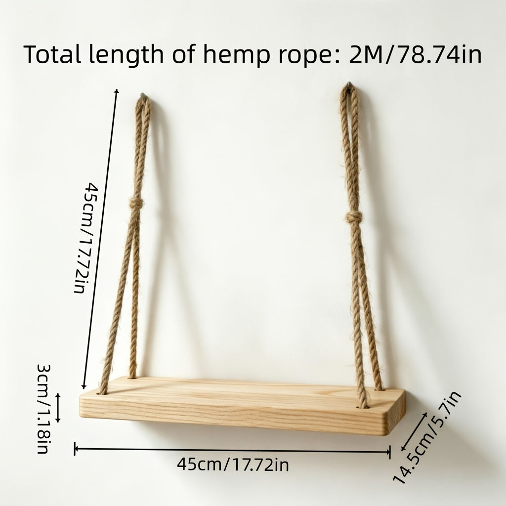 Planche en bois de 45 cm x 14,5 cm x 3 cm + corde de chanvre de 2 m