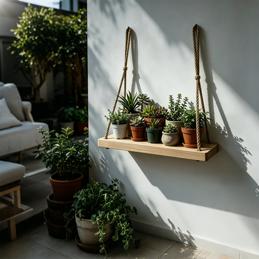 Support mural pour pot de fleur en bois massif — 45x15 cm