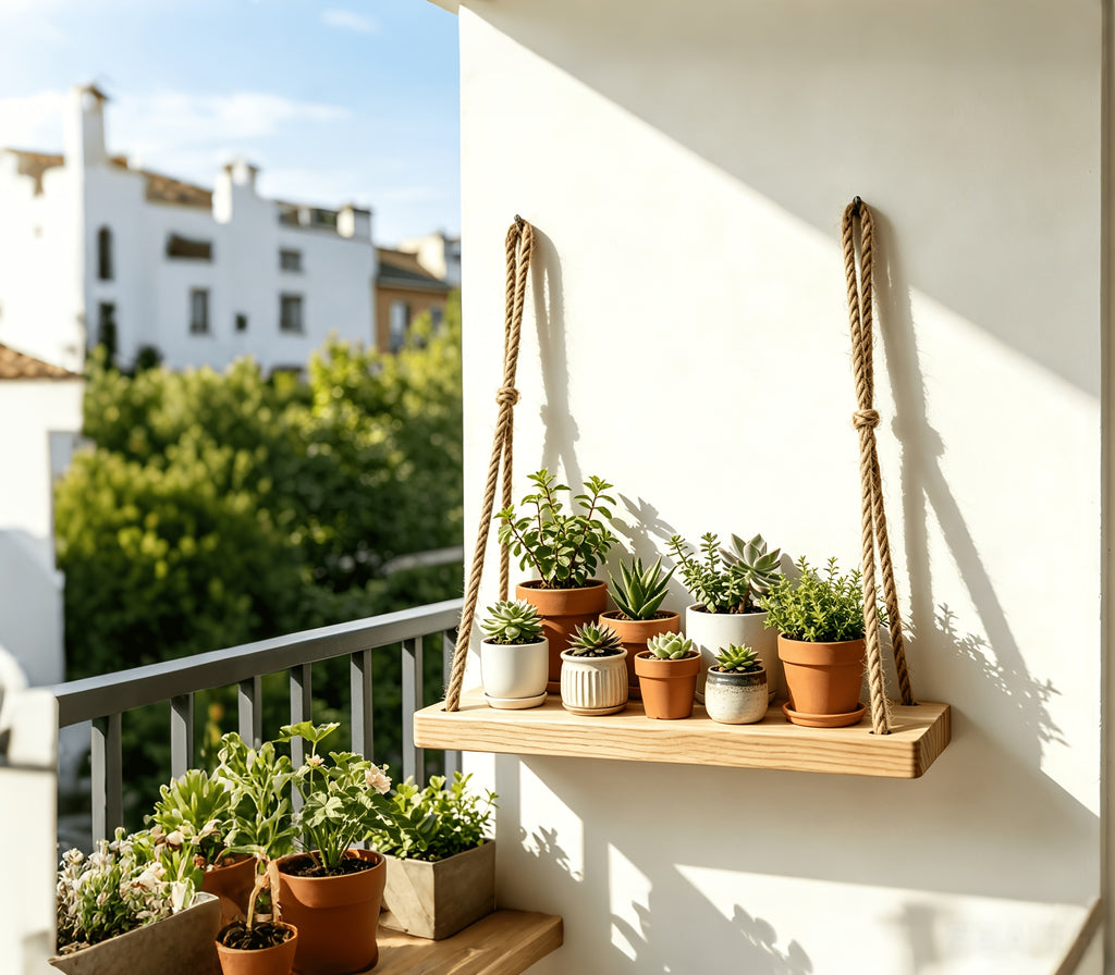 Support mural pour pot de fleur en bois massif — 45x15 cm