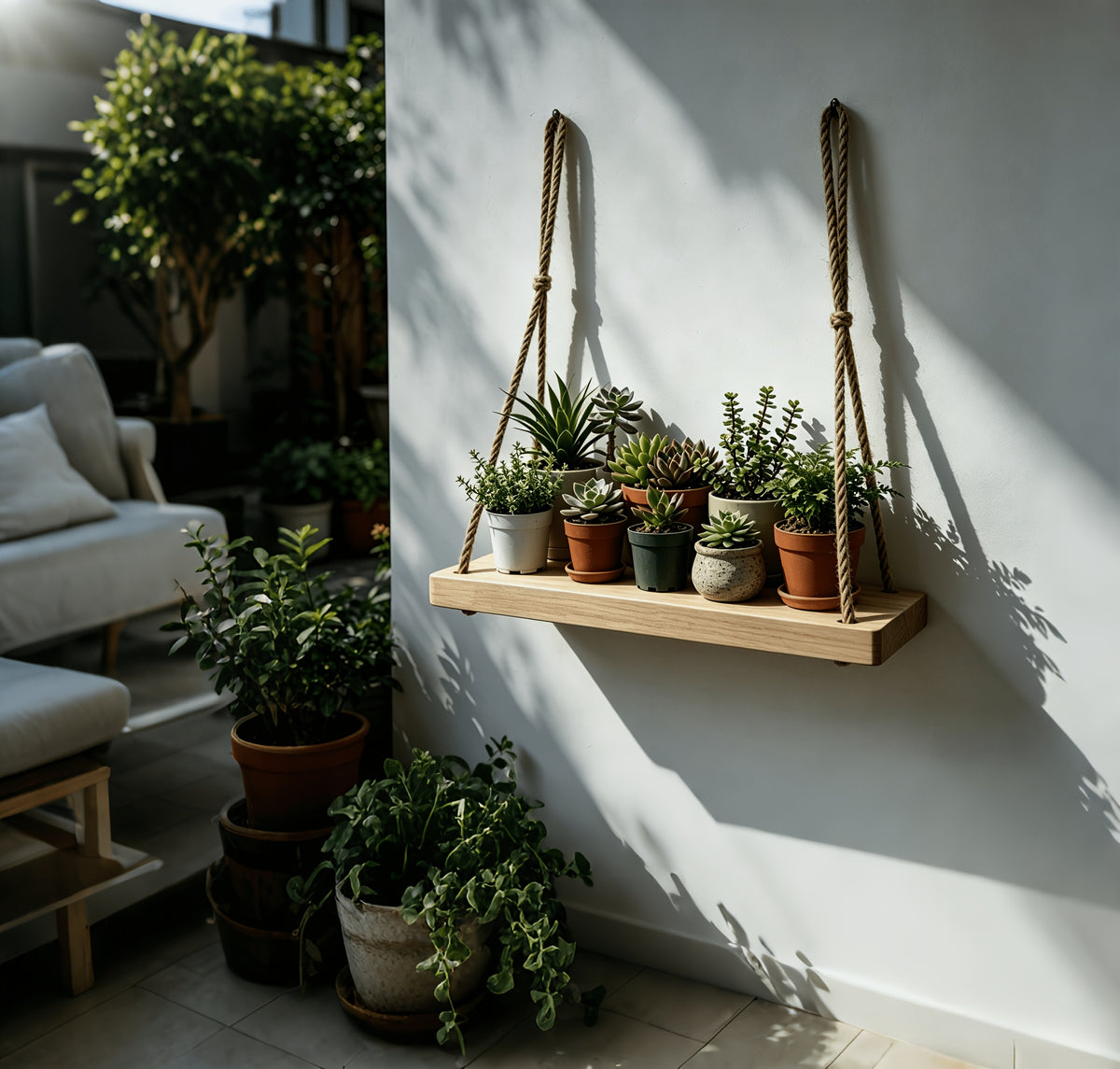Support mural pour pot de fleur en bois massif — 45x15 cm