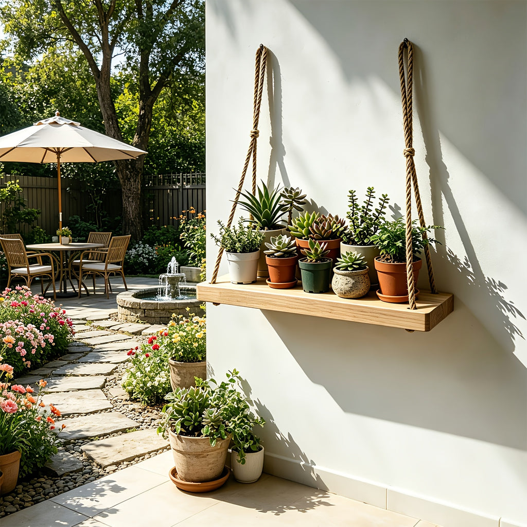 Support mural pour pot de fleur en bois massif — 45x15 cm