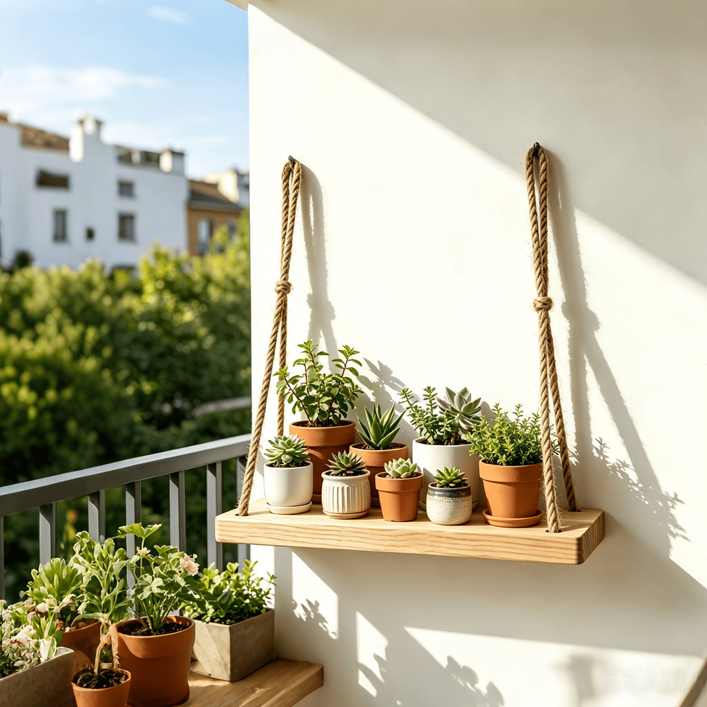 Support mural pour pot de fleur en bois massif — 45x15 cm