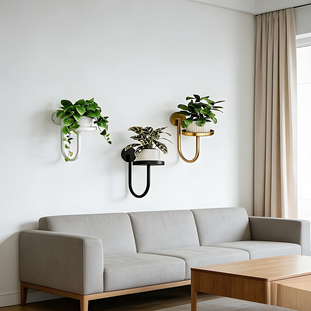 Support mural pour pot de fleur en métal doré — lot de 2