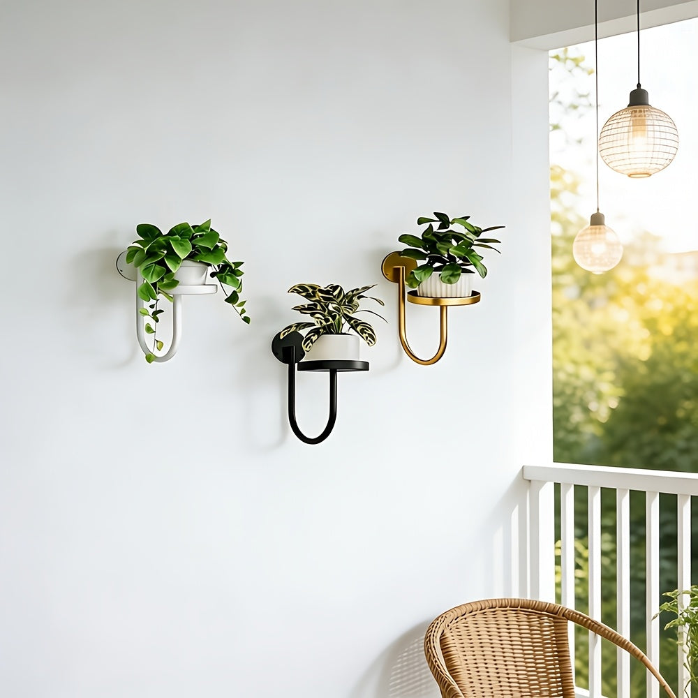 Support mural pour pot de fleur en métal doré — lot de 2