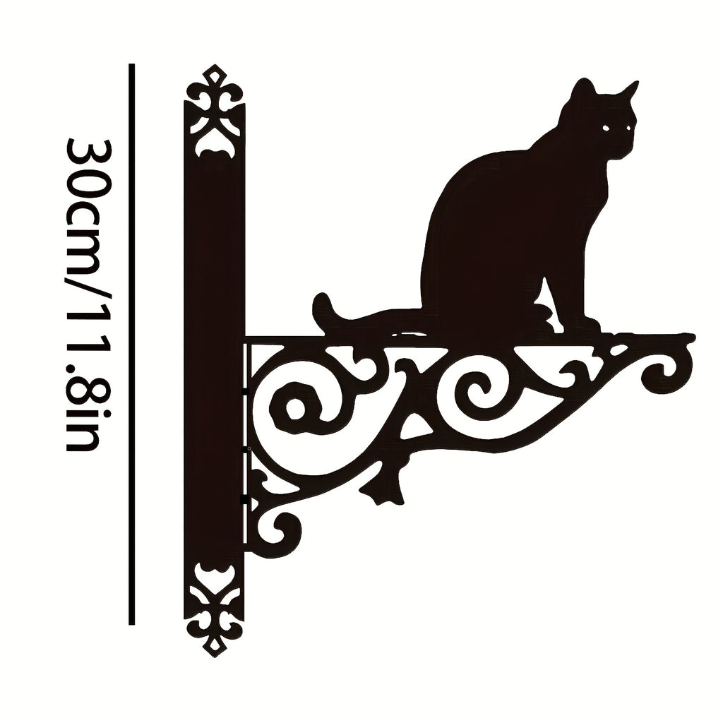 Support mural pour pot de fleur en fer noir, chat assis