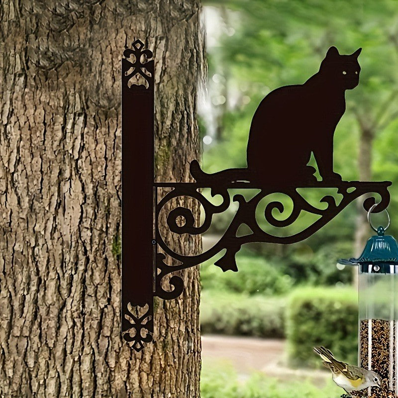 Support mural pour pot de fleur en fer noir, chat assis