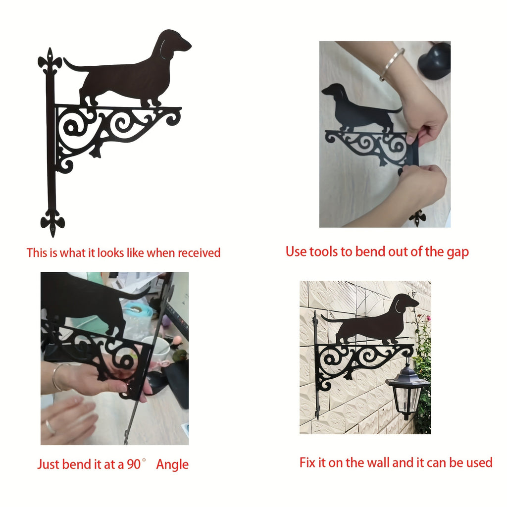 Support mural pour pot de fleur en fer noir, chat assis