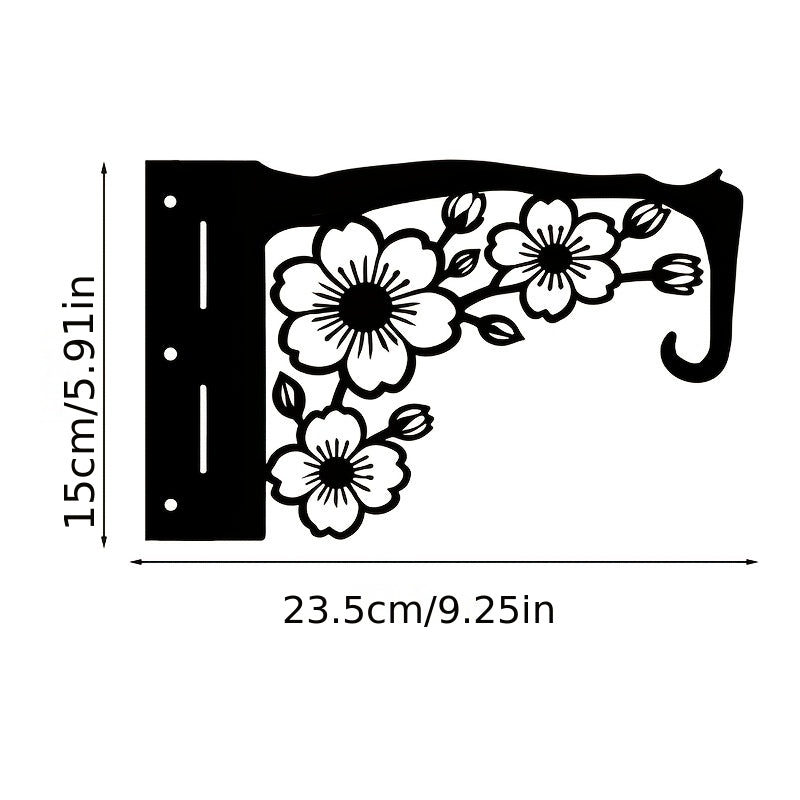 Support mural pour pot de fleur en fer noir, décor floral