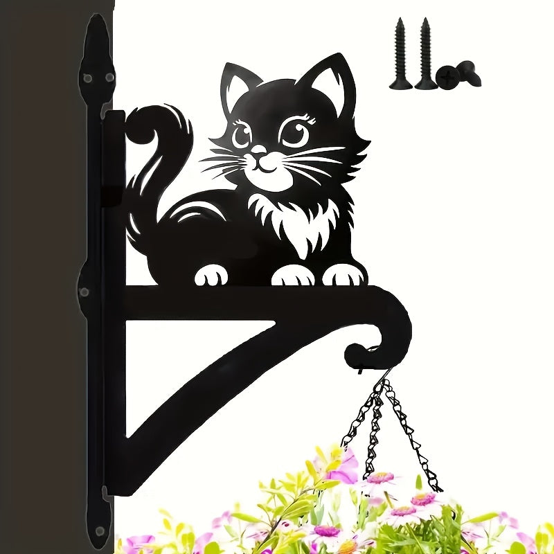 Support mural pour pot de fleur en fer, silhouette de chat