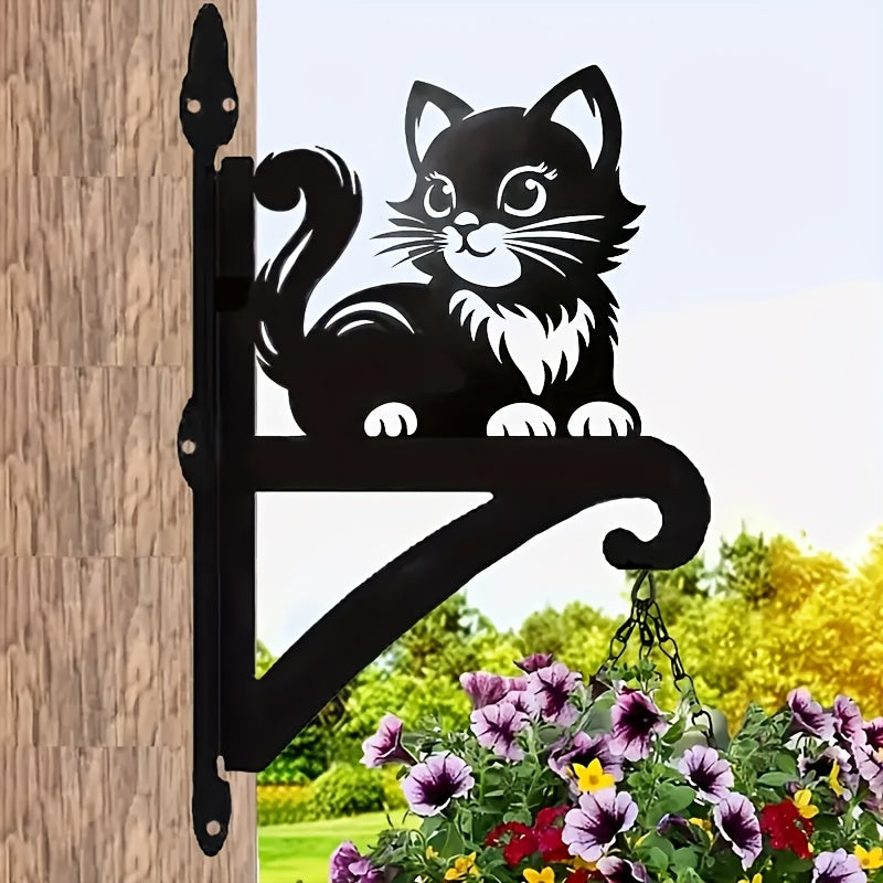 Support mural pour pot de fleur en fer, silhouette de chat