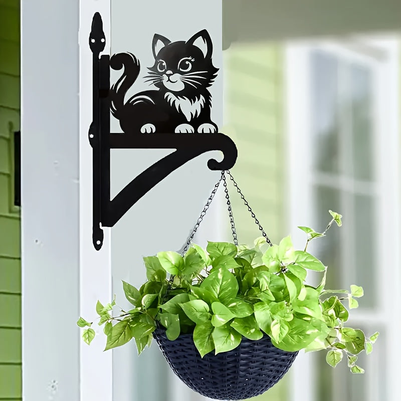 Support mural pour pot de fleur en fer, silhouette de chat