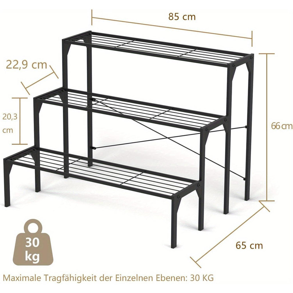 Support pour pot de fleur à 3 niveaux en métal noir, 85 cm