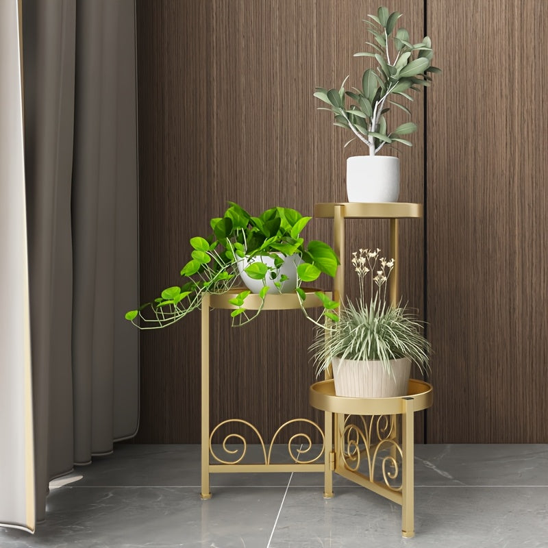 Support pour pot de fleur 3 plateaux ronds, doré ou noir