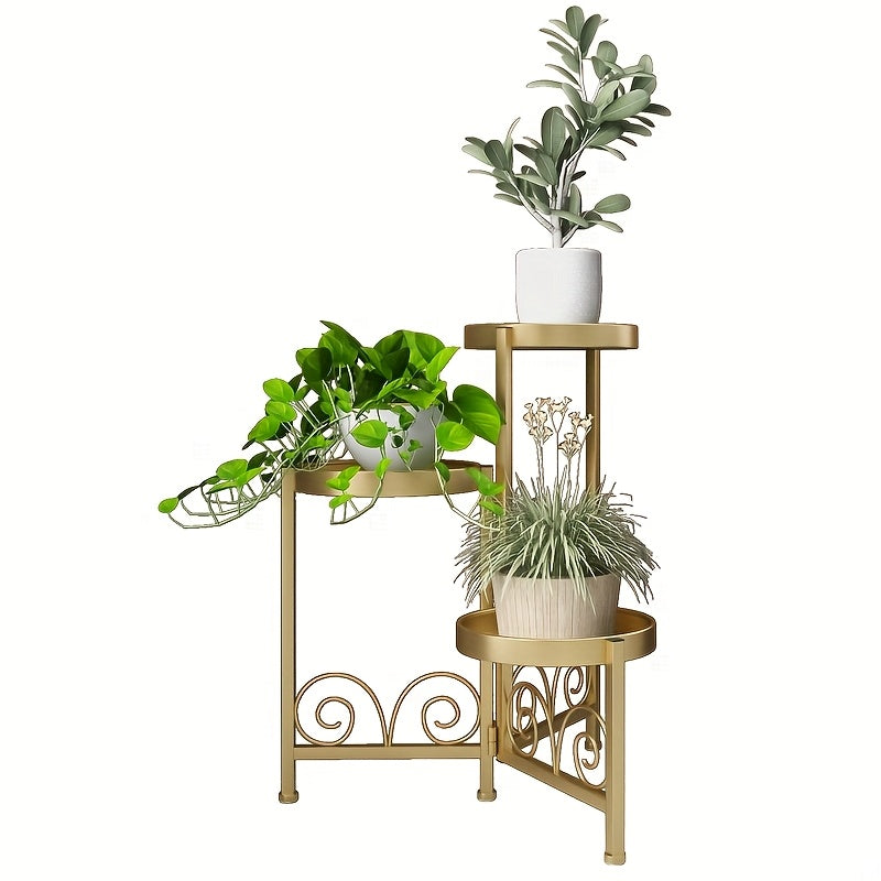 Support pour pot de fleur 3 plateaux ronds, doré ou noir