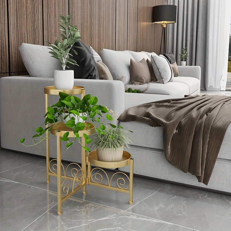 Support pour pot de fleur 3 plateaux ronds, doré ou noir