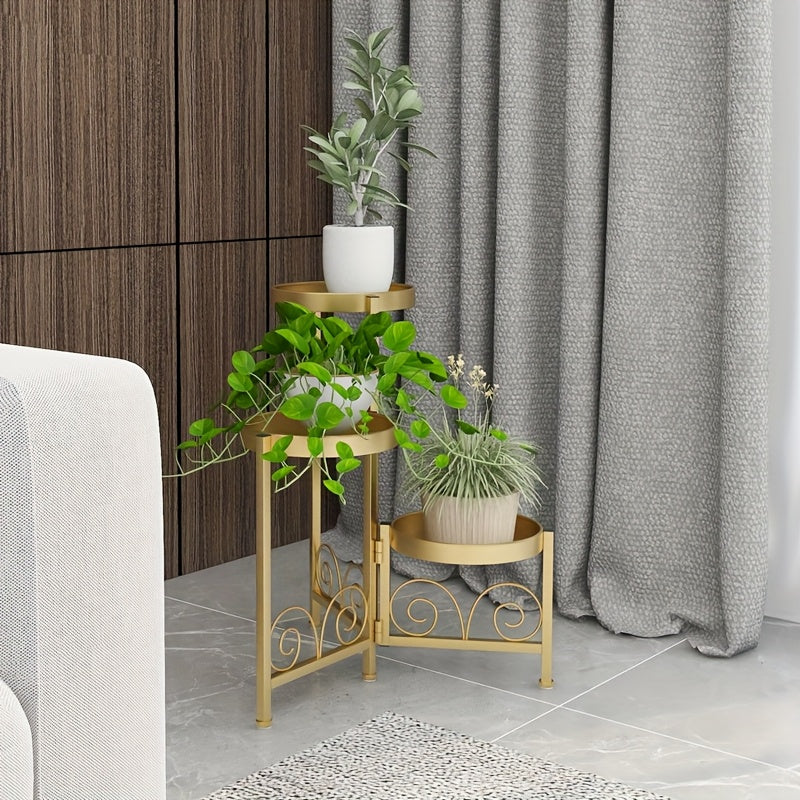 Support pour pot de fleur 3 plateaux ronds, doré ou noir