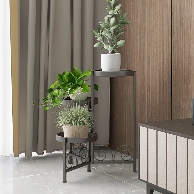 Support pour pot de fleur 3 plateaux ronds, doré ou noir