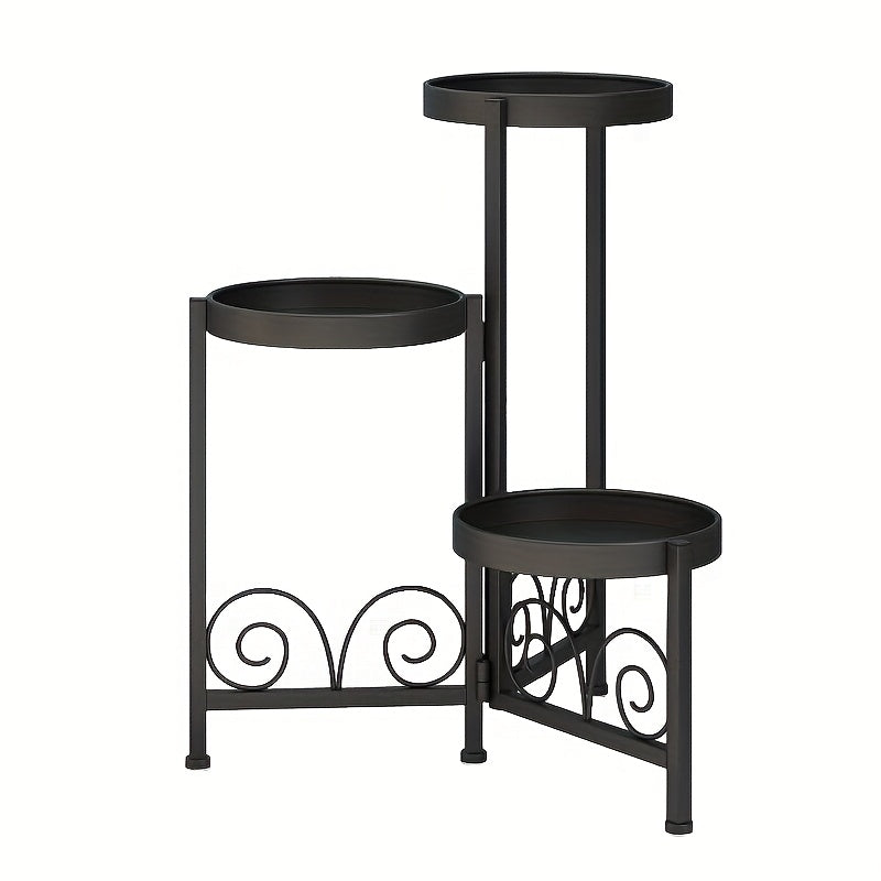 Support pour pot de fleur 3 plateaux ronds, doré ou noir