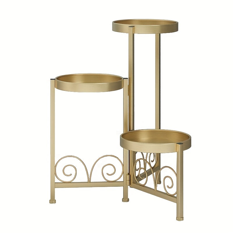 Support pour pot de fleur 3 plateaux ronds, doré ou noir