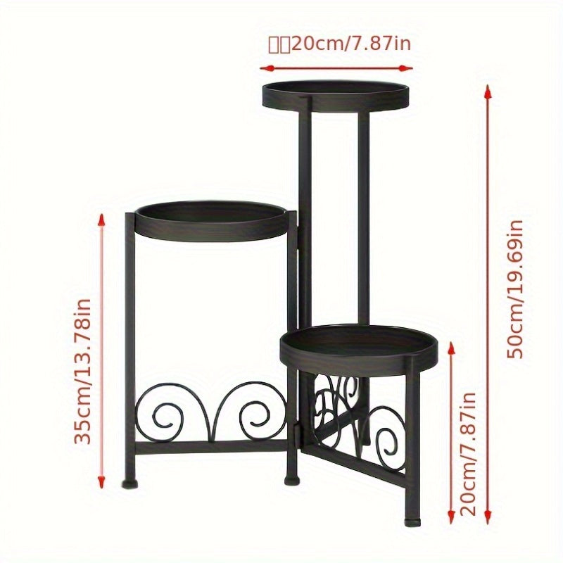 Support pour pot de fleur 3 plateaux ronds, doré ou noir